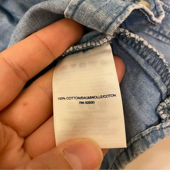 Lands End denim chambray blue button up tiered long sleeve dress uniform L 14 - Picture 8 of 8